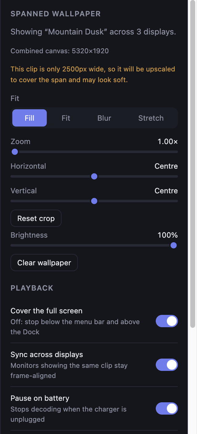 Per-display controls in LiveWall