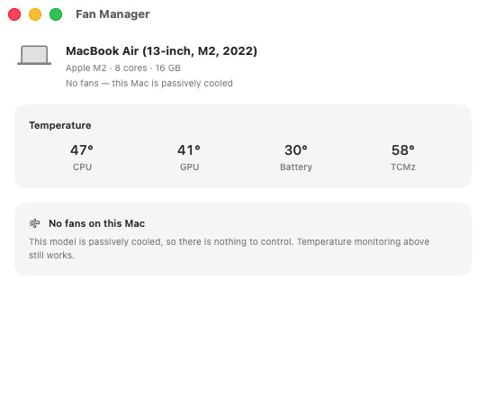 Fan Manager on a fanless MacBook Air