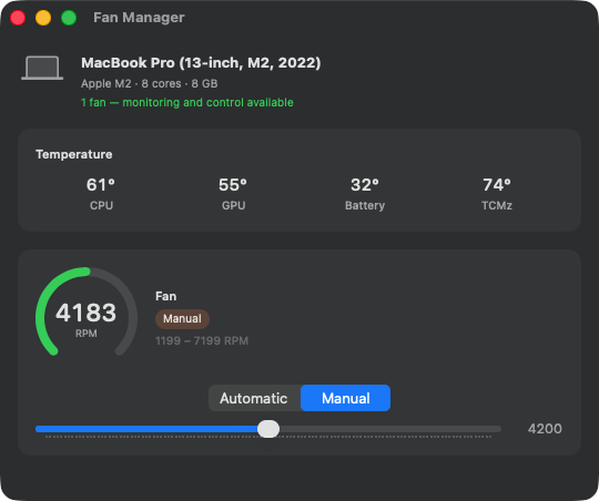 Manual fan control in Fan Manager