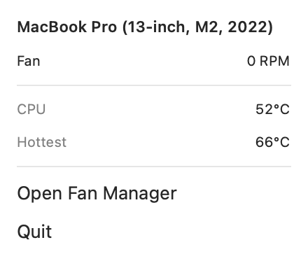 Fan Manager menu bar readout