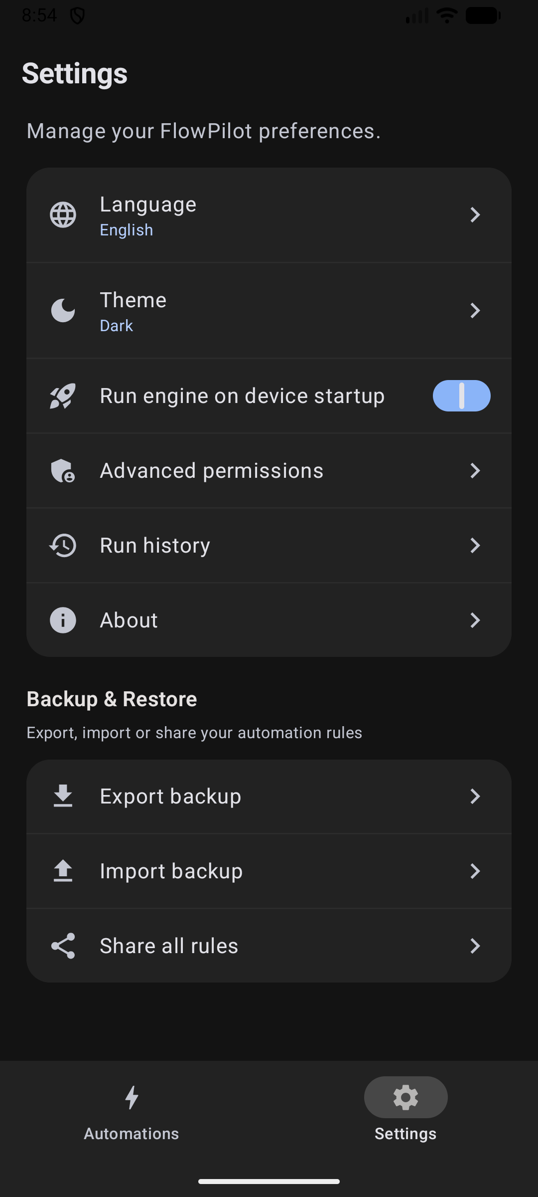 Settings & Backup