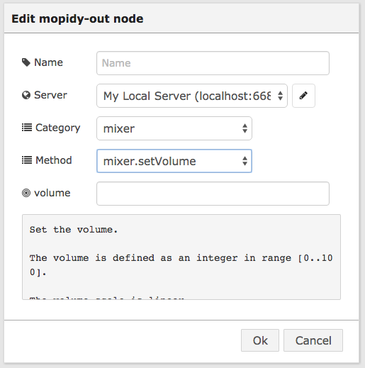 Screenshot: Configure Mopidy-out node