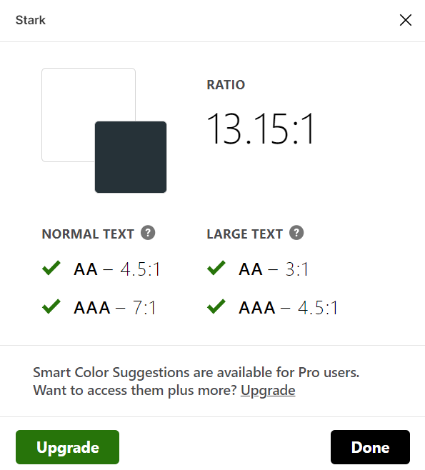 Color accessibility check for body copy