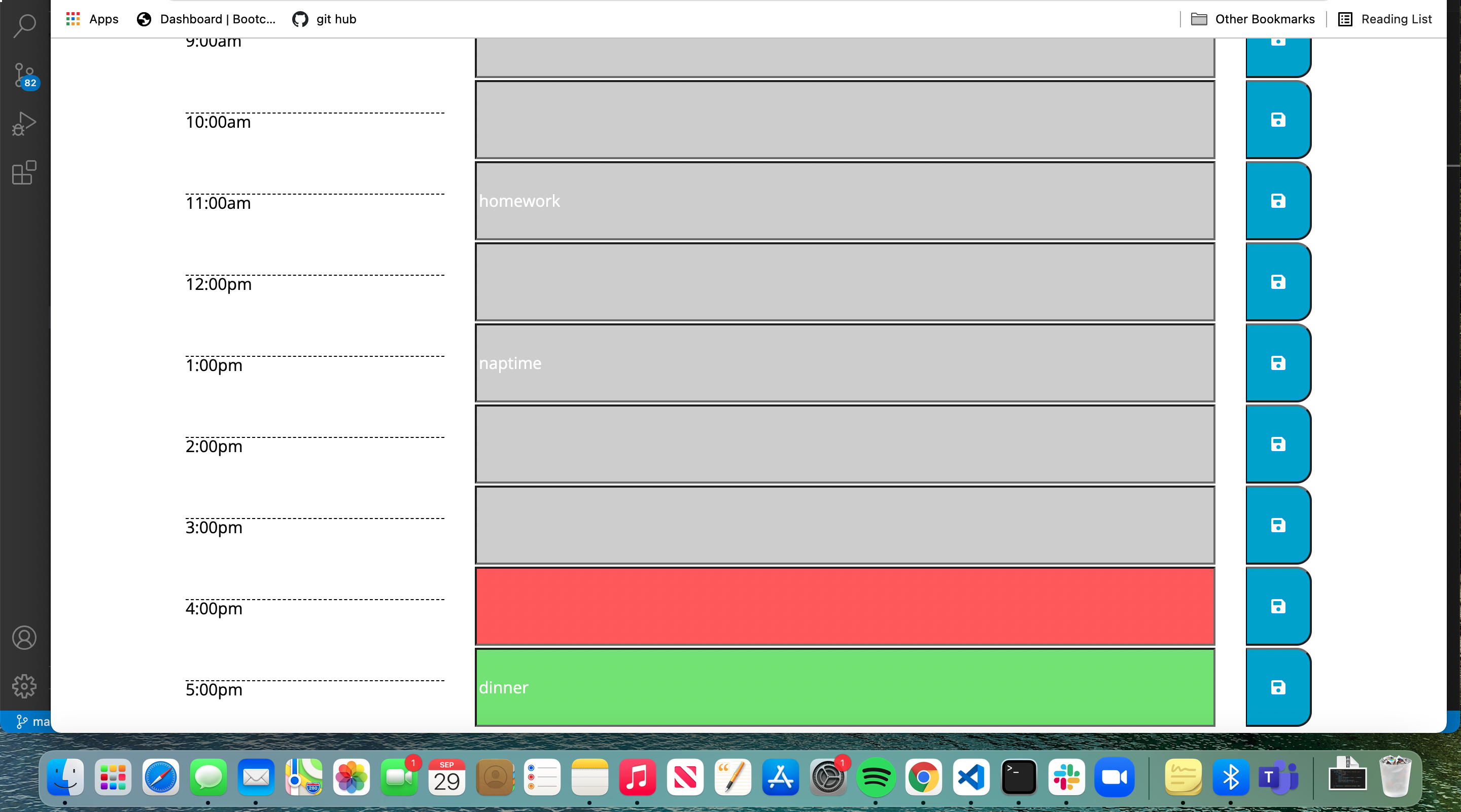 Screenshot of completed day planner