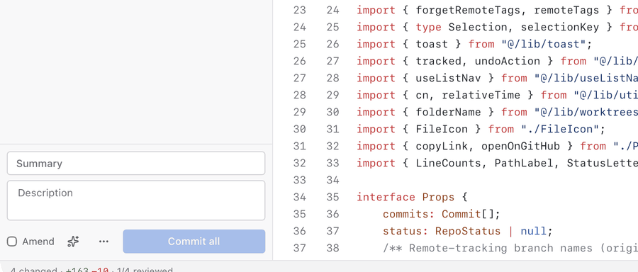 Claude Code writing a commit message in GitViber