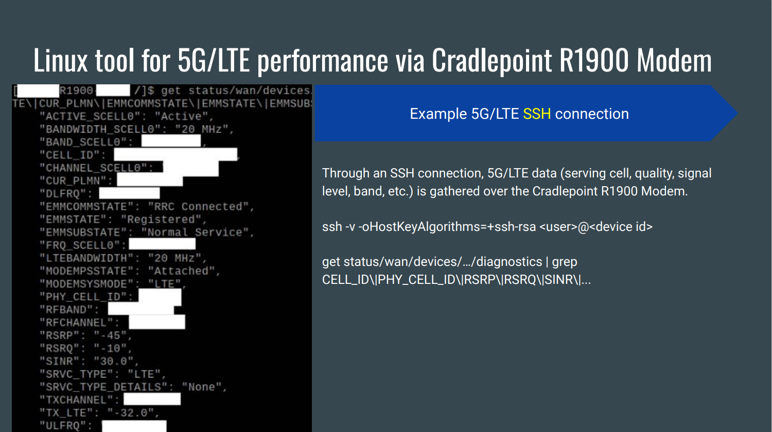 Linux tool for 5G/LTE performance via Cradlepoint R1900 Modem