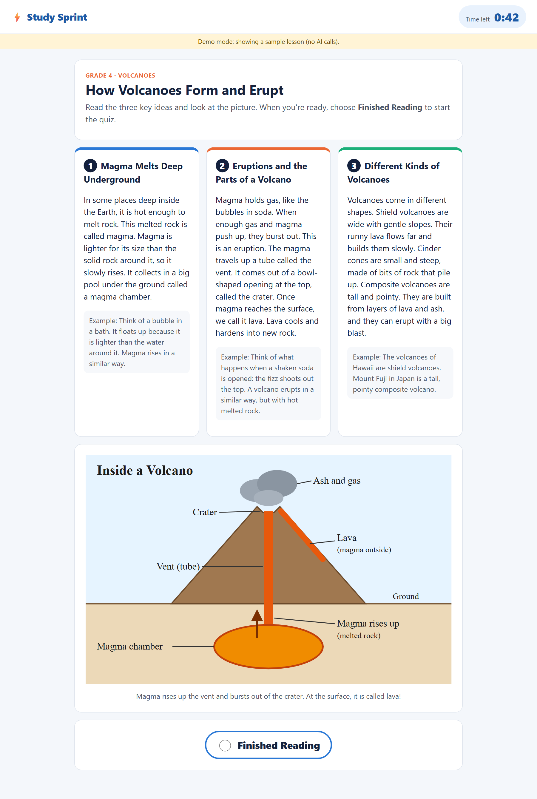 Reading screen: three concepts and an agent-drawn diagram