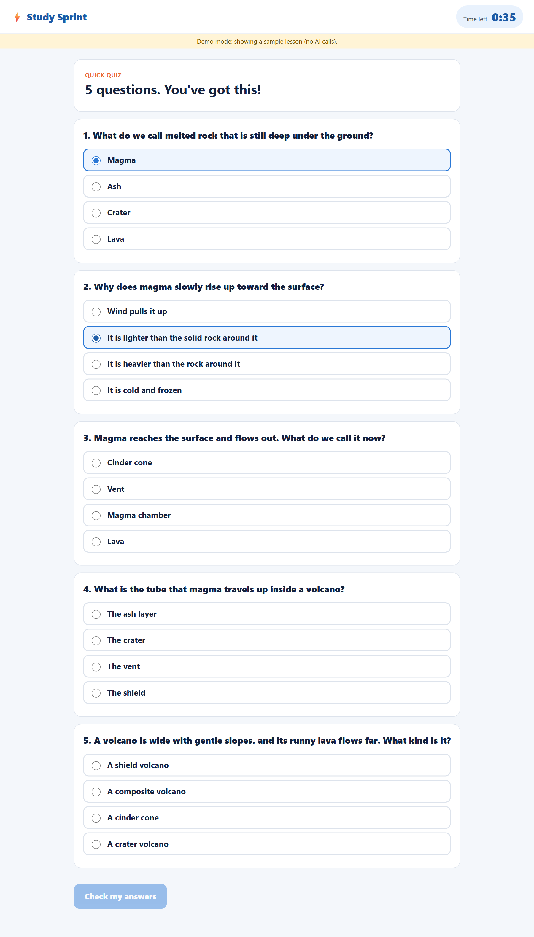 Quiz screen