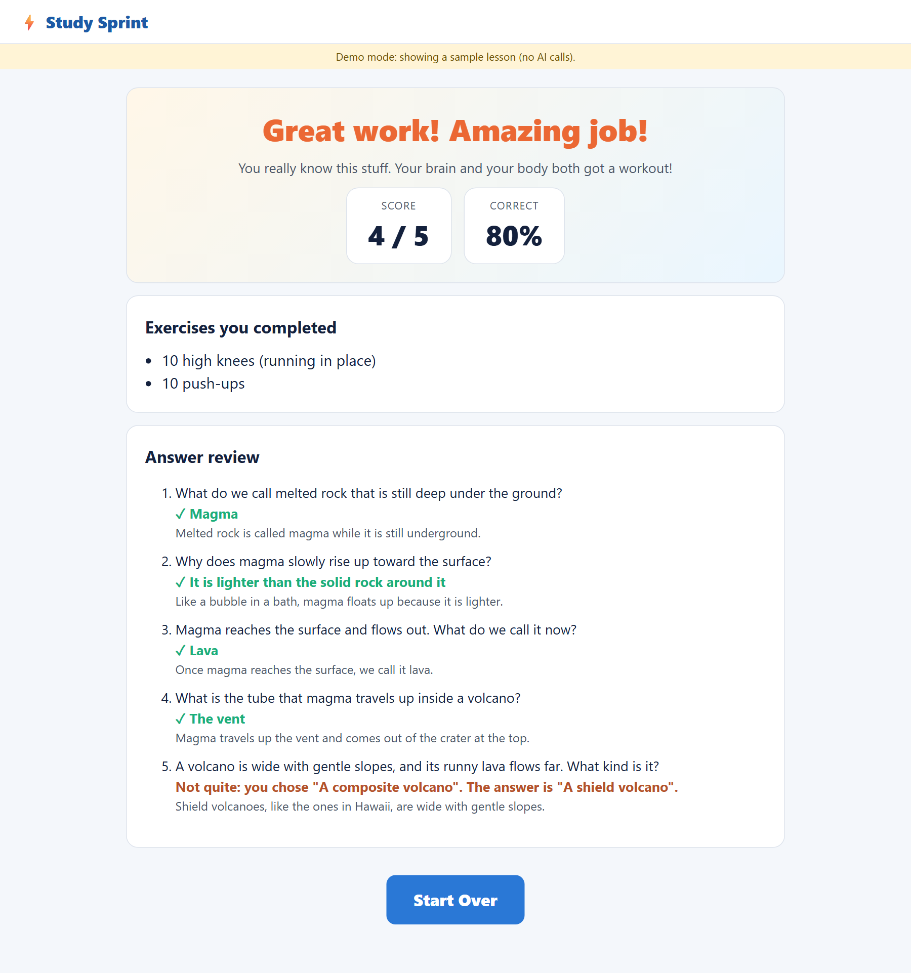 Results screen