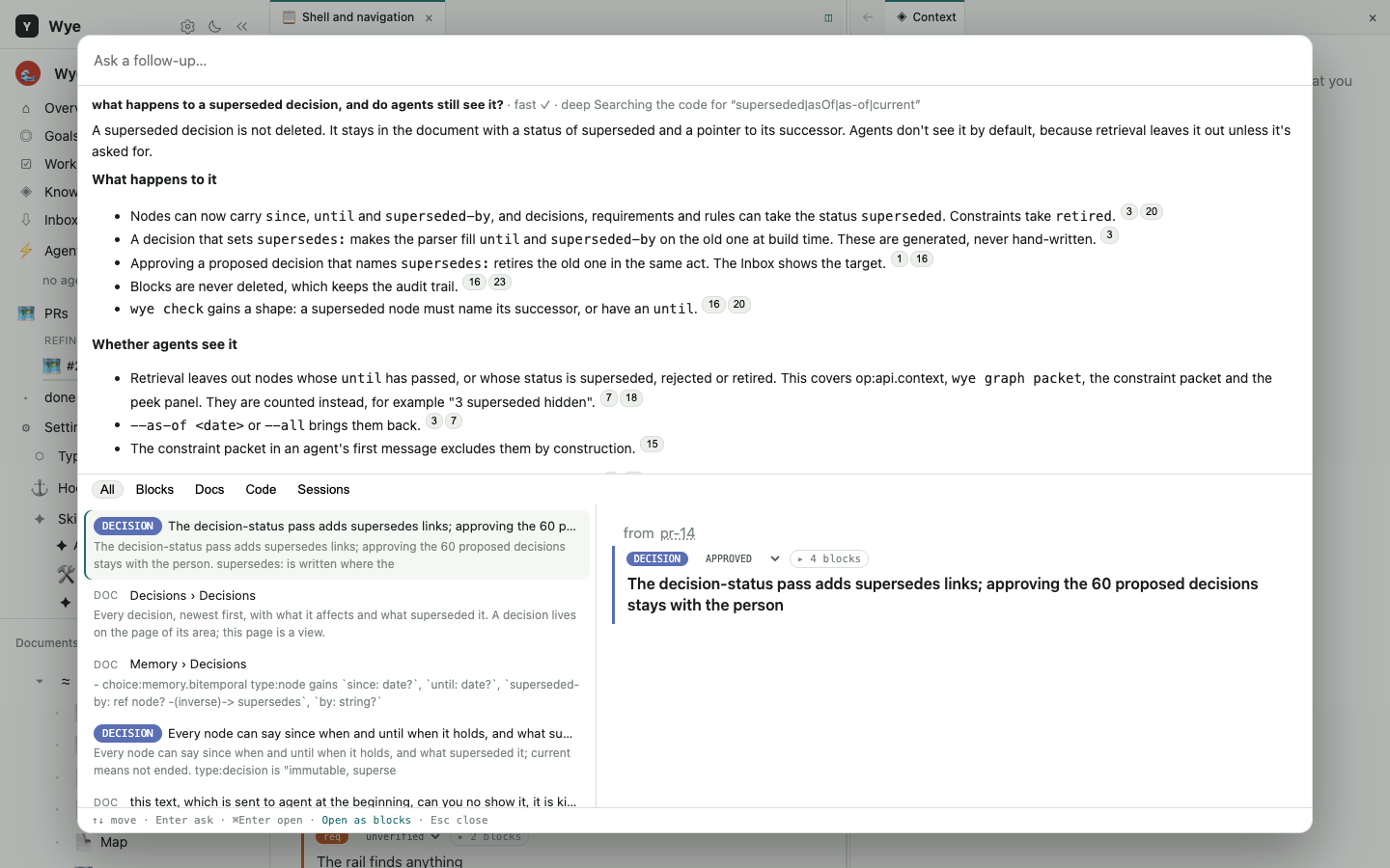 Ask: a cited answer and the sources the deeper search found