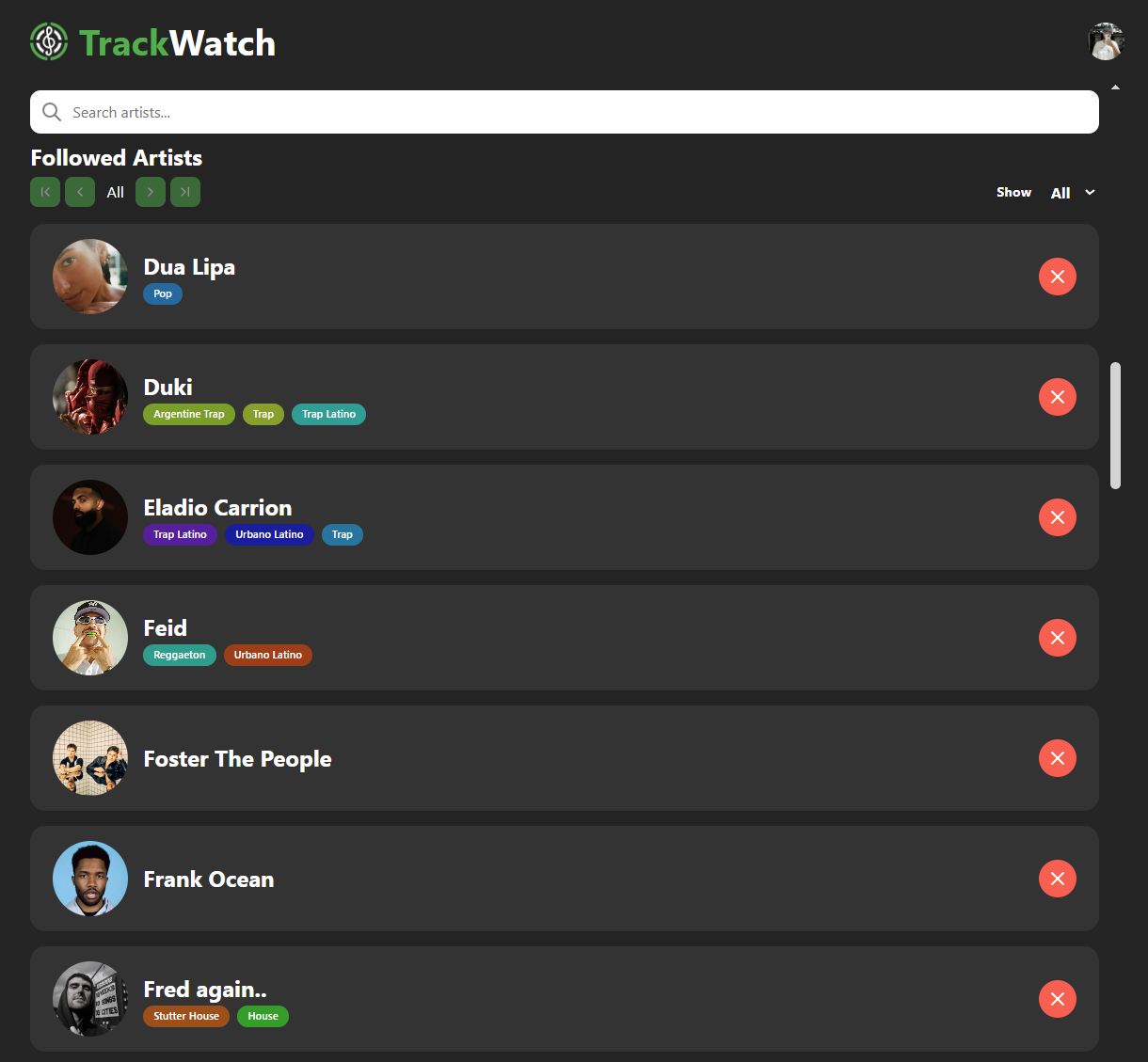 TrackWatch Followed artists
