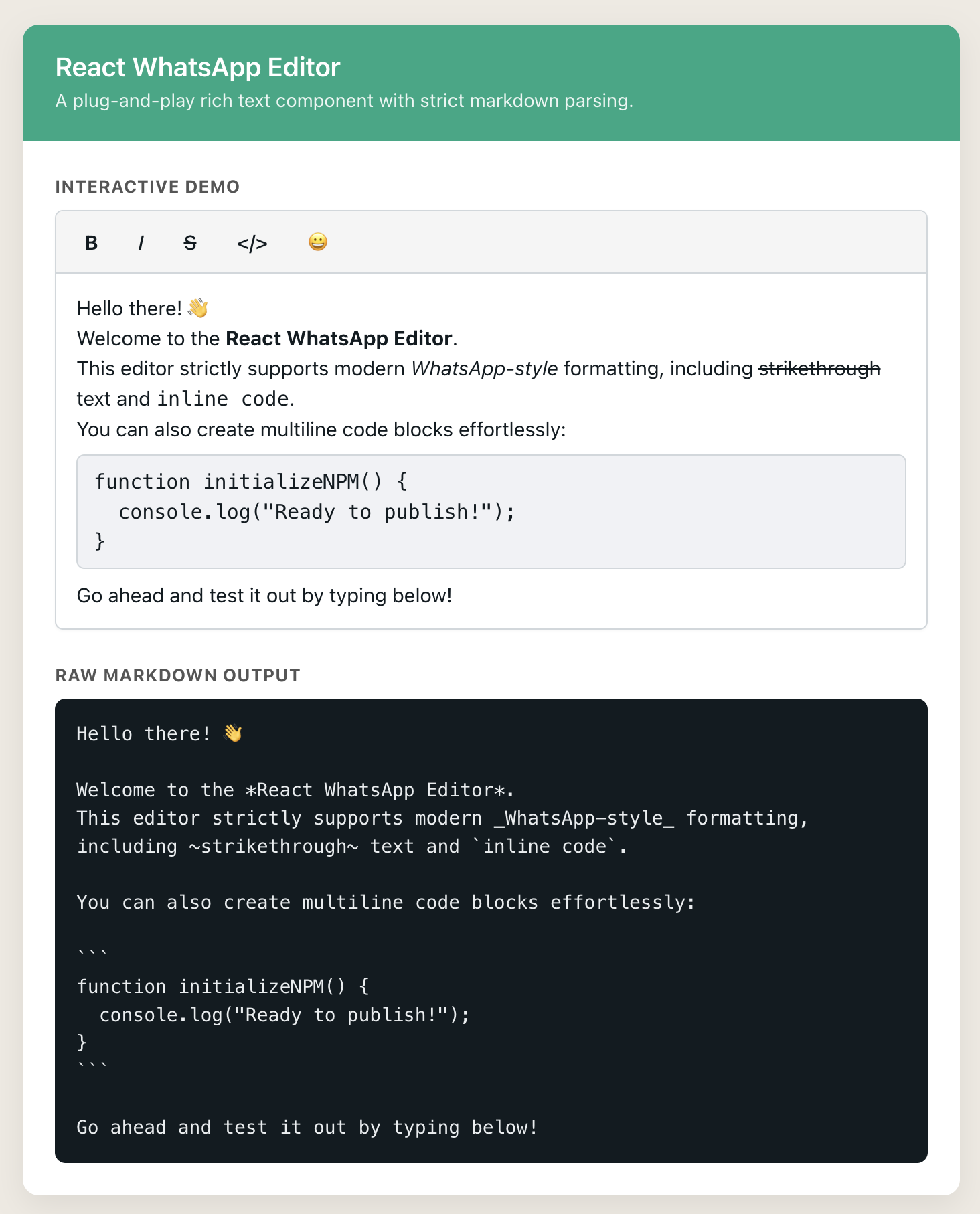React WhatsApp Editor Demo