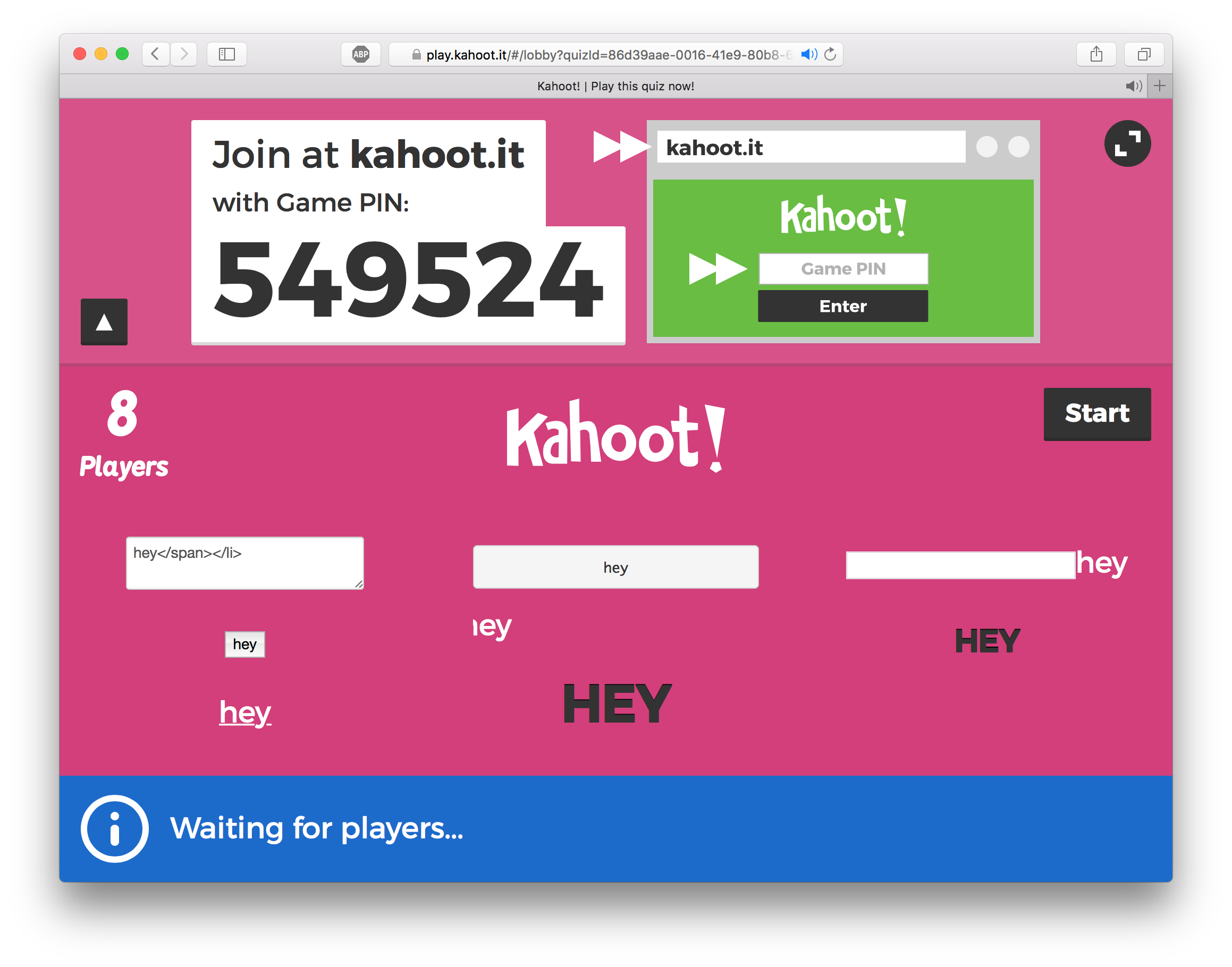 kahoot HTML screenshot