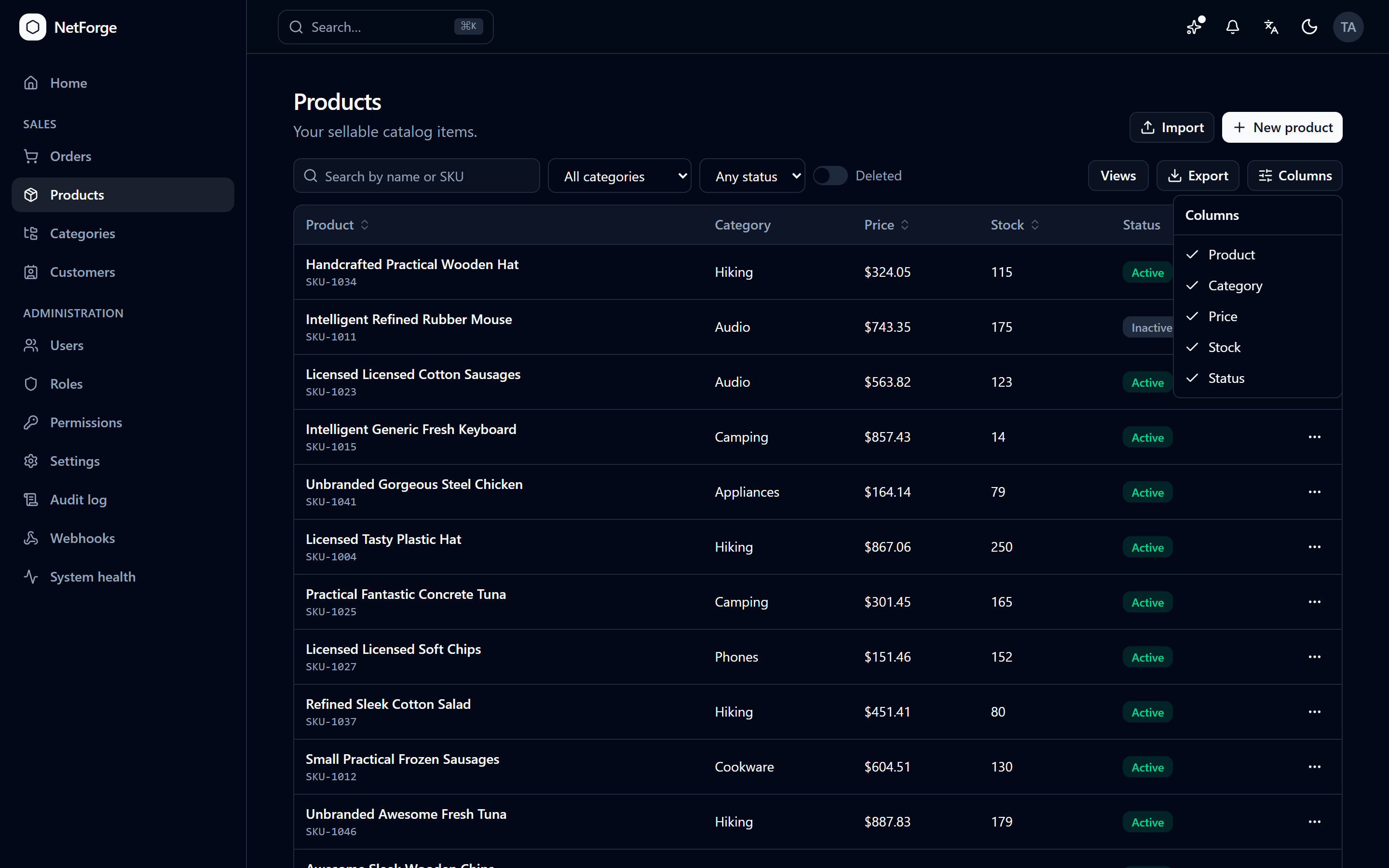 DataGrid with filtering, sorting, export