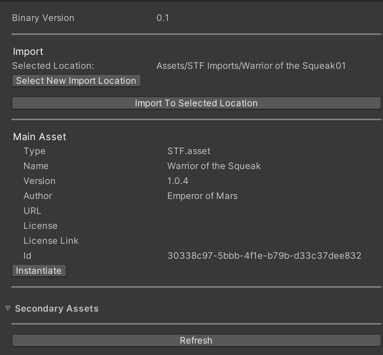 Screenshot of an STF file's inspector in Unity.