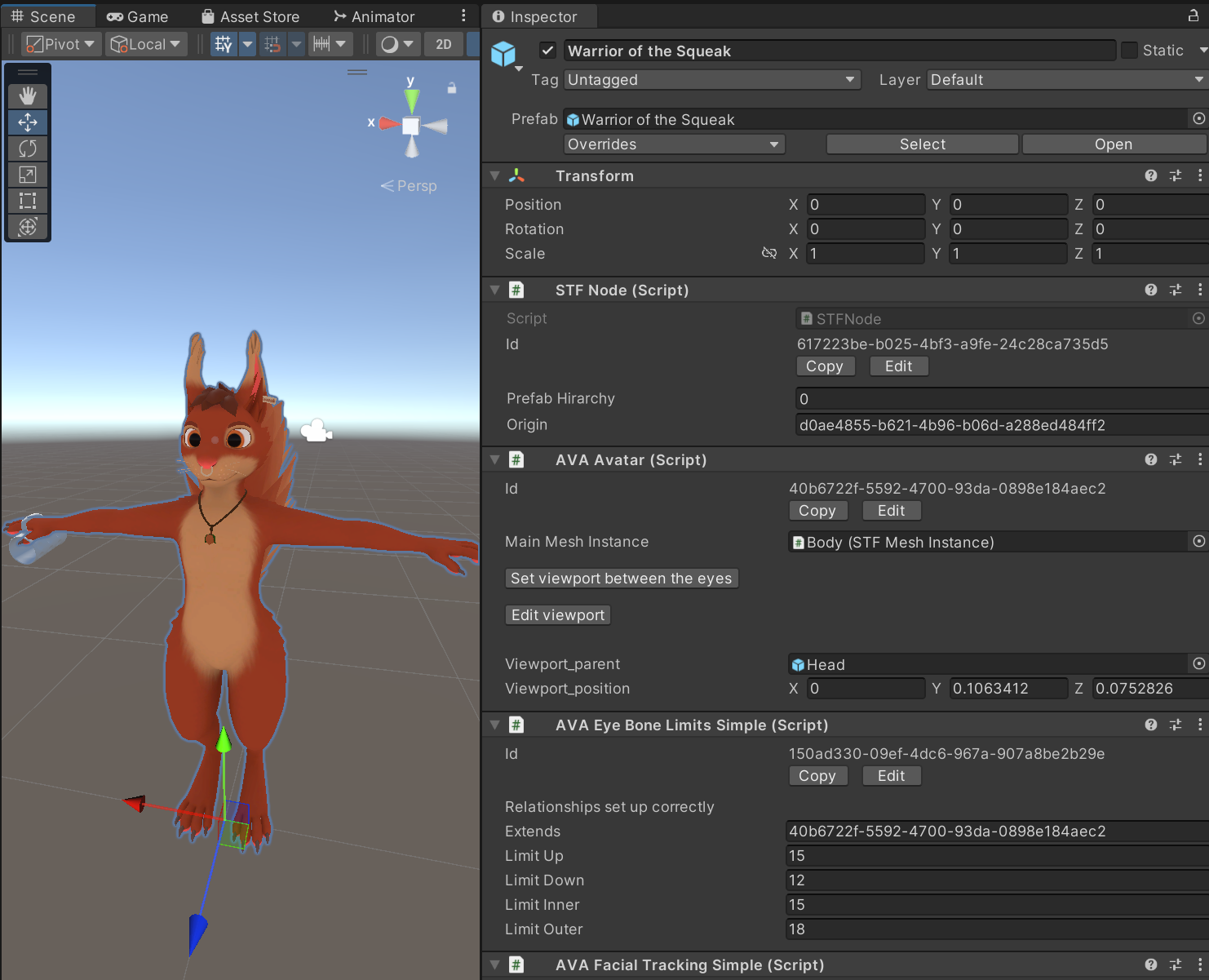 Screenshot of an STF model with its authoring components shown in the Unity inspector.