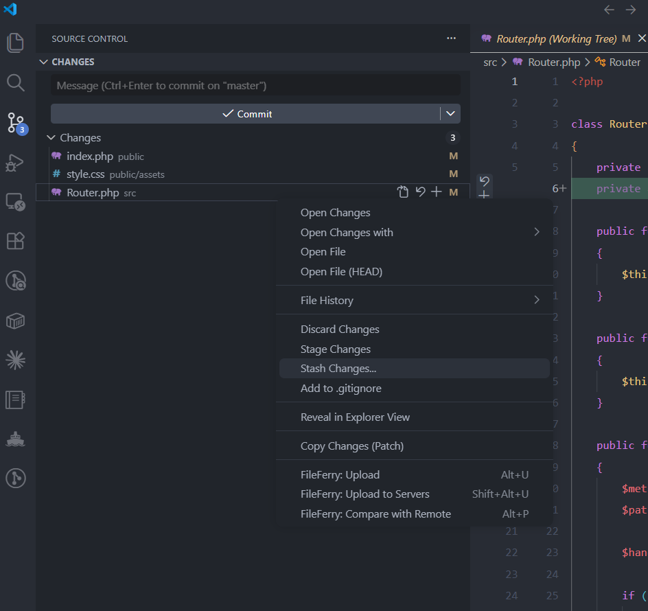 SCM context menu