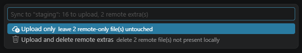 Sync mode pick: upload only, or upload and delete remote extras
