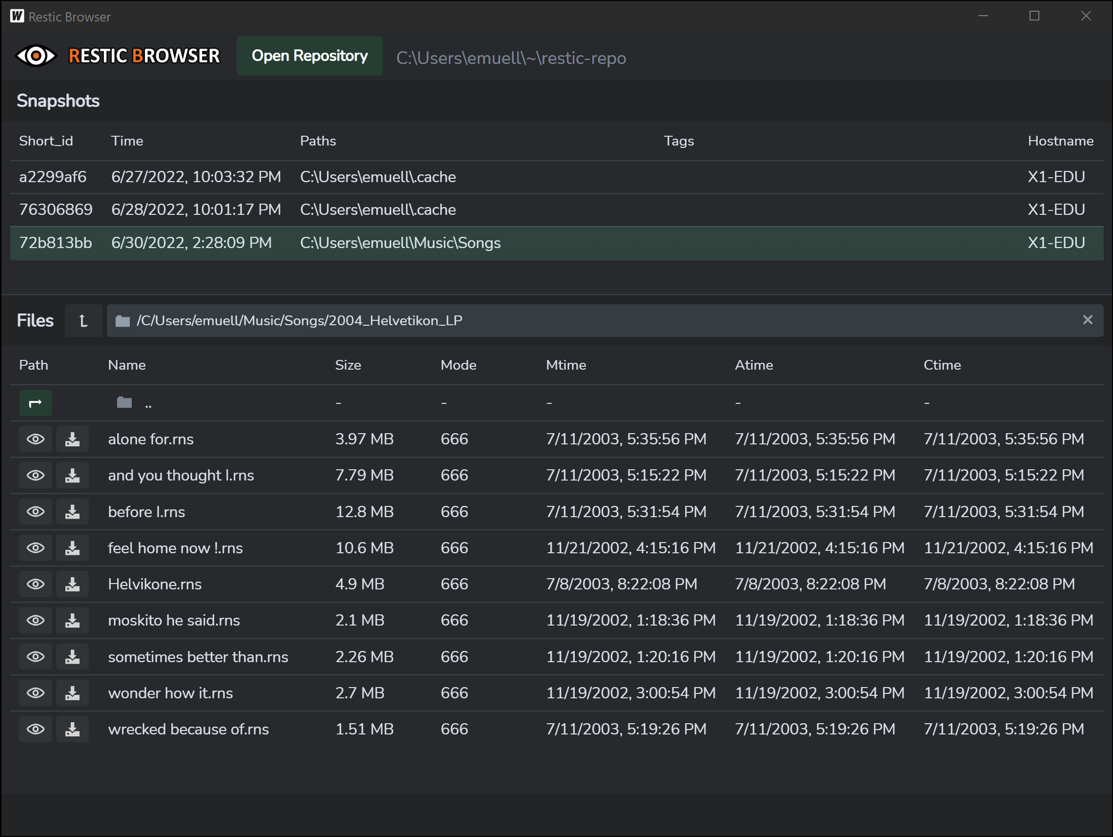 Restic Browser Screenshot