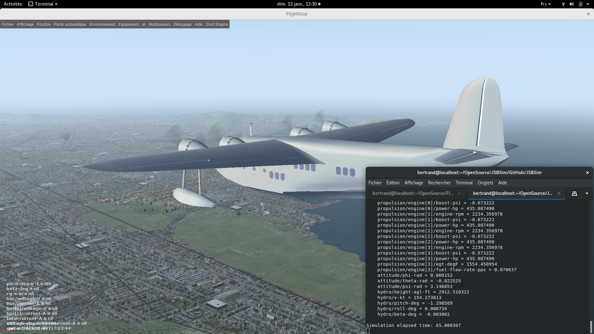 FlightGear/JSBSim interface running