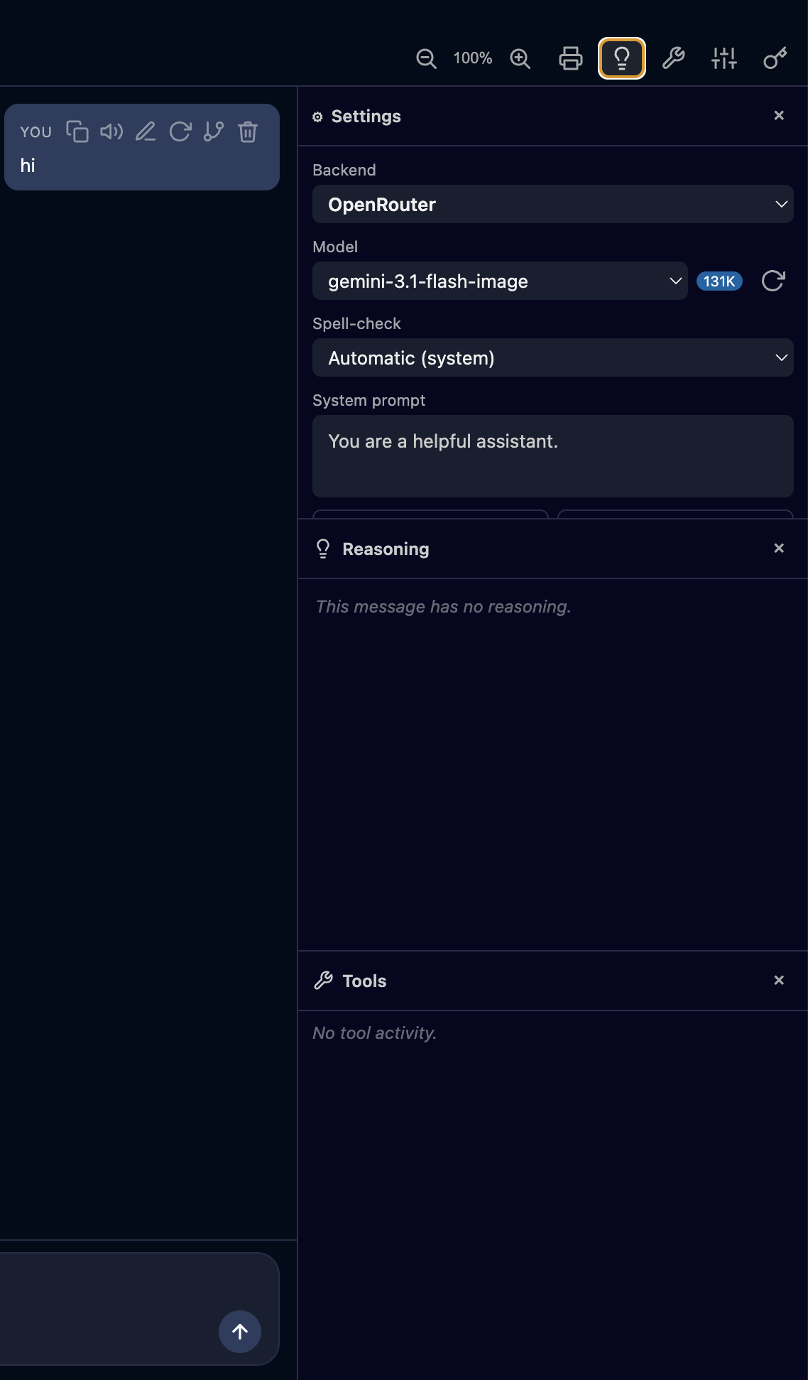Reasoning and Tools panels