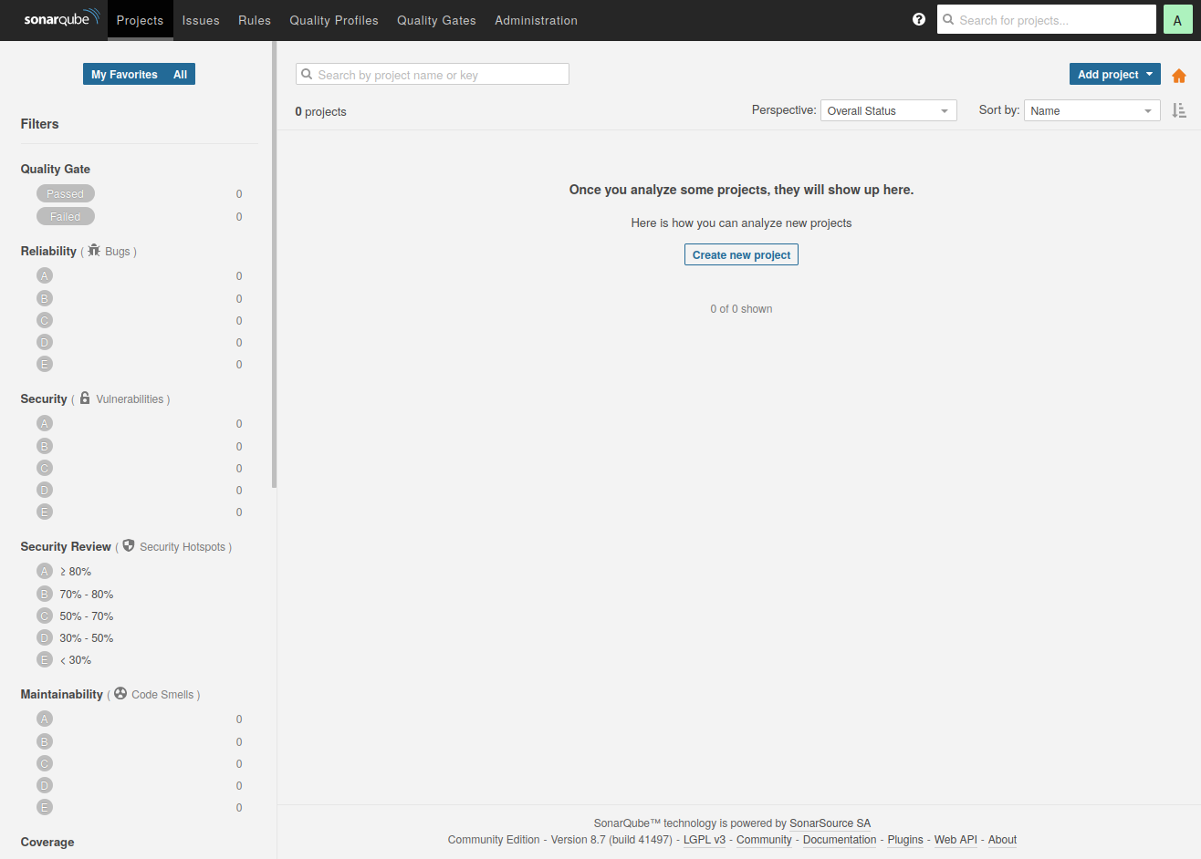 SonarQube homepage