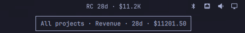 Pulse for RevenueCat bar widget and tooltip showing synthetic 28-day revenue