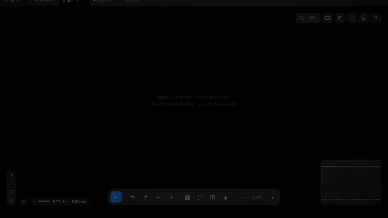 The canvas — right-click to add Claude Code, a terminal, a sticky note, an editor and a diff; link the note to Claude; restart, and every session comes back