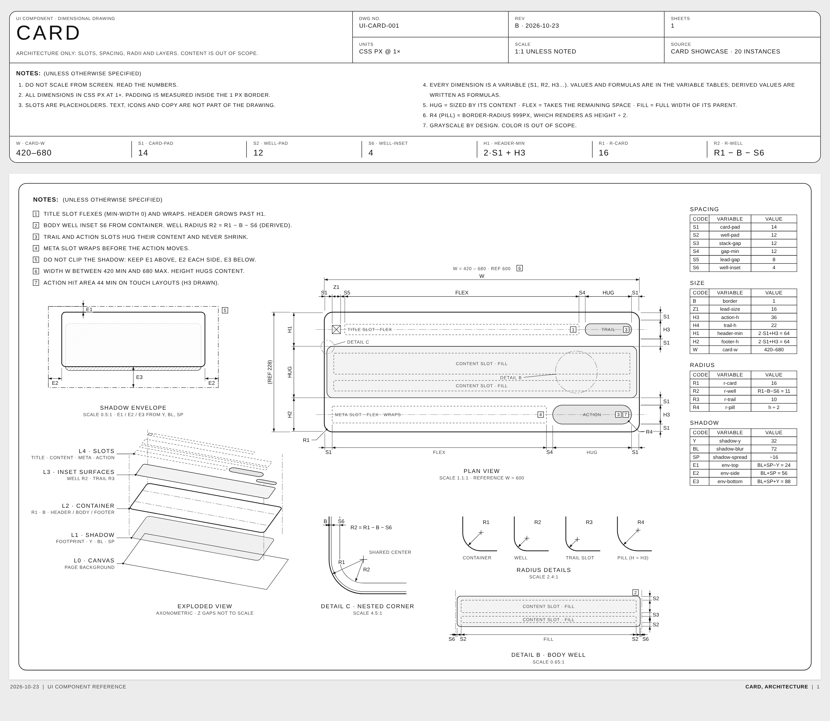 Dimensional drawing of a card component