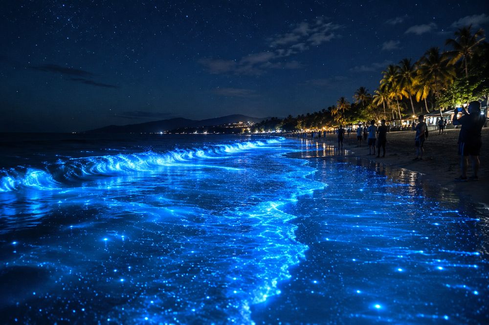 Extraño fenómeno luminoso en el océano sorprende a turistas y científicos durante la madrugada