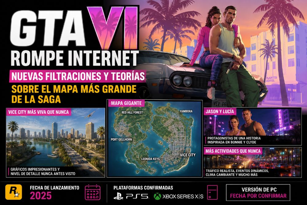 GTA 6 rompe internet nuevamente tras nuevas filtraciones y teorías sobre el mapa más grande de la saga