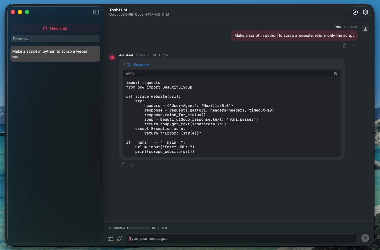 ToshLLM native chat