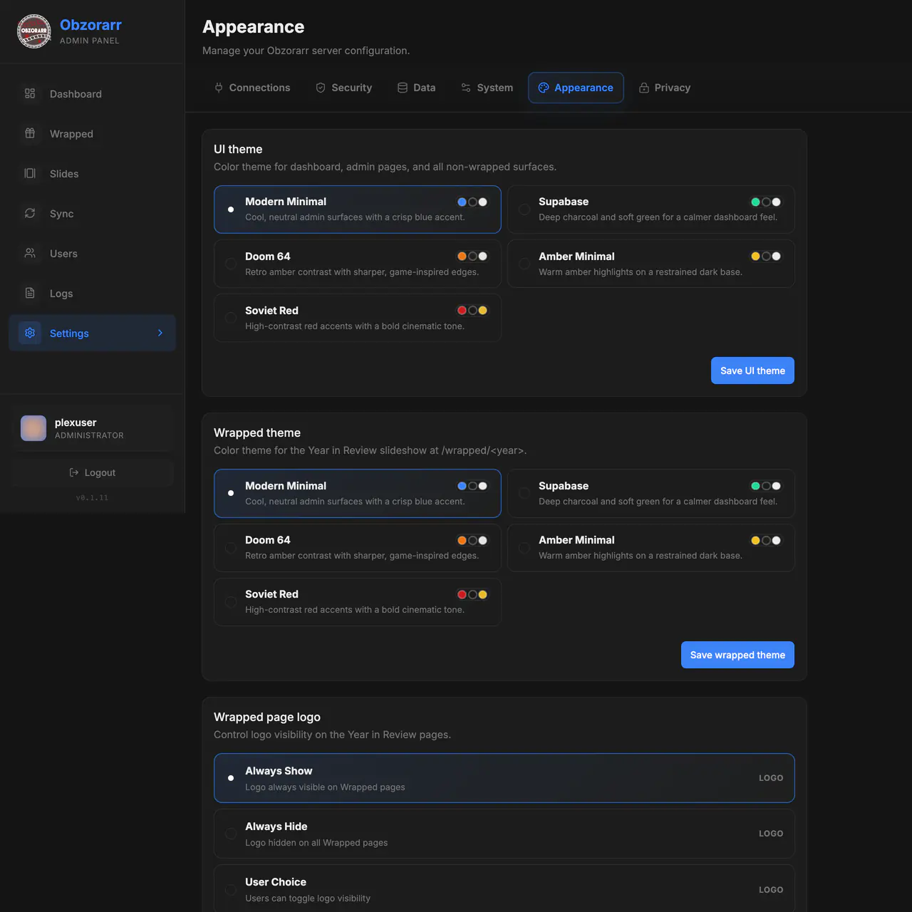 Appearance settings