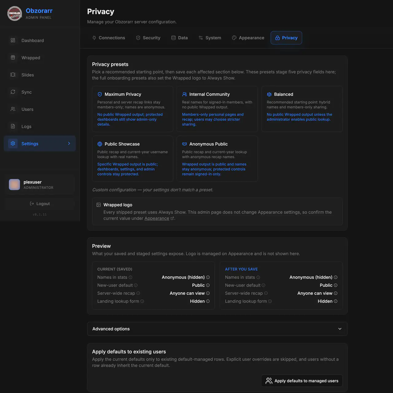 Privacy settings