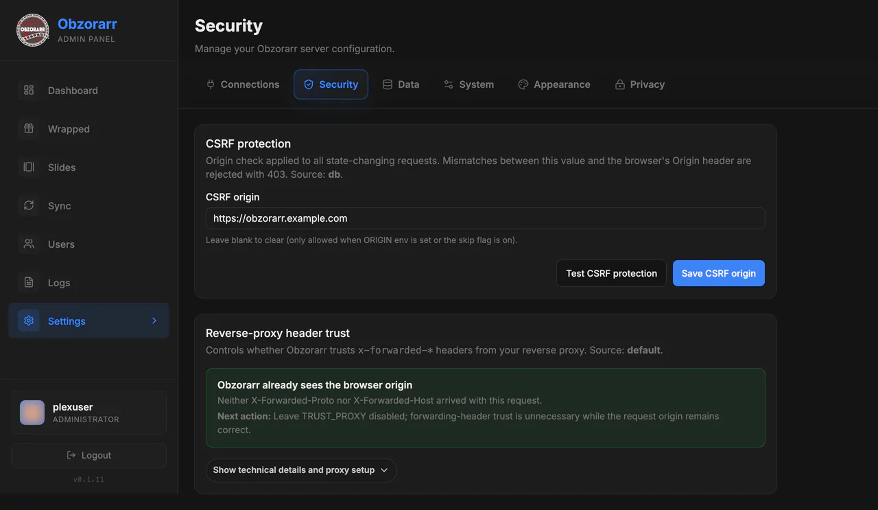 Security settings