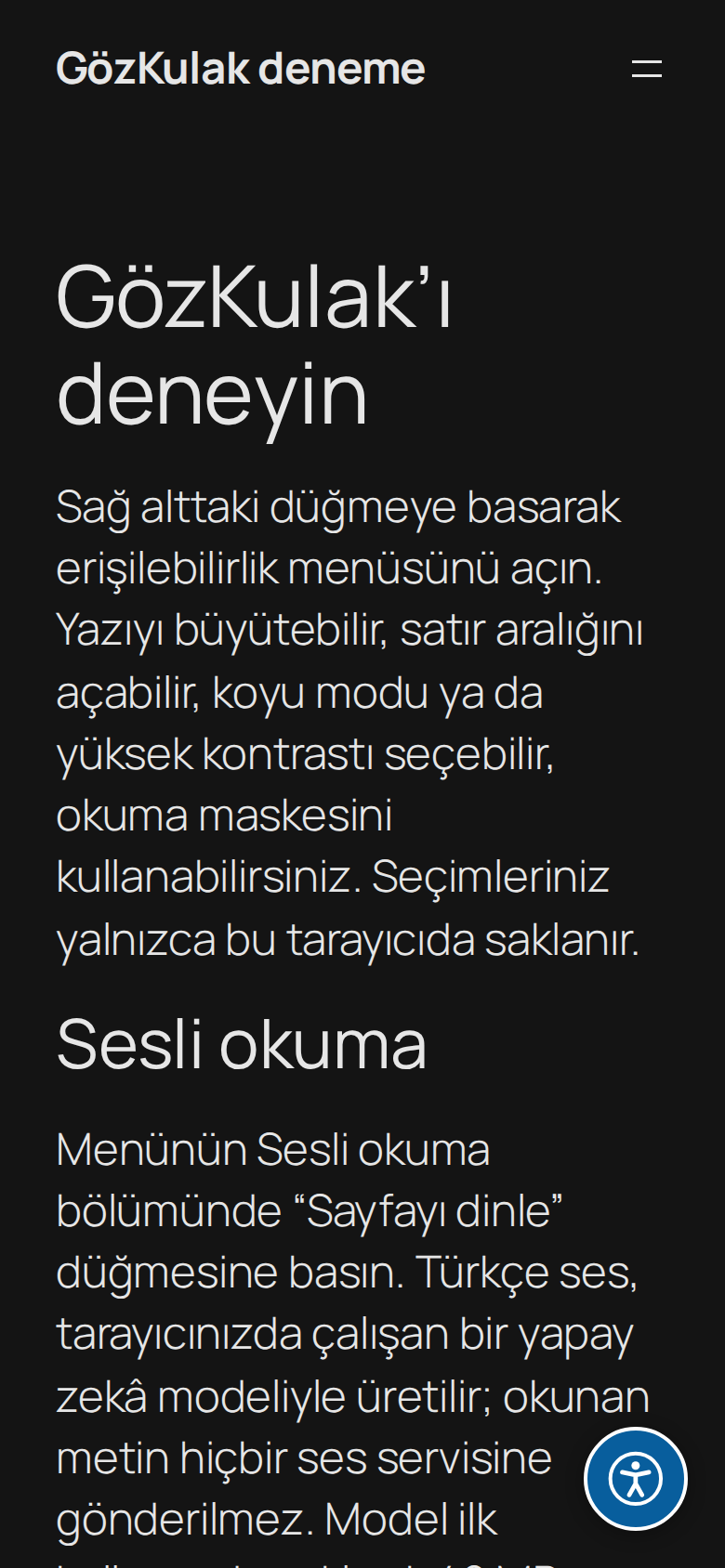 Telefonda koyu mod ve büyütülmüş yazıyla aynı sayfa.