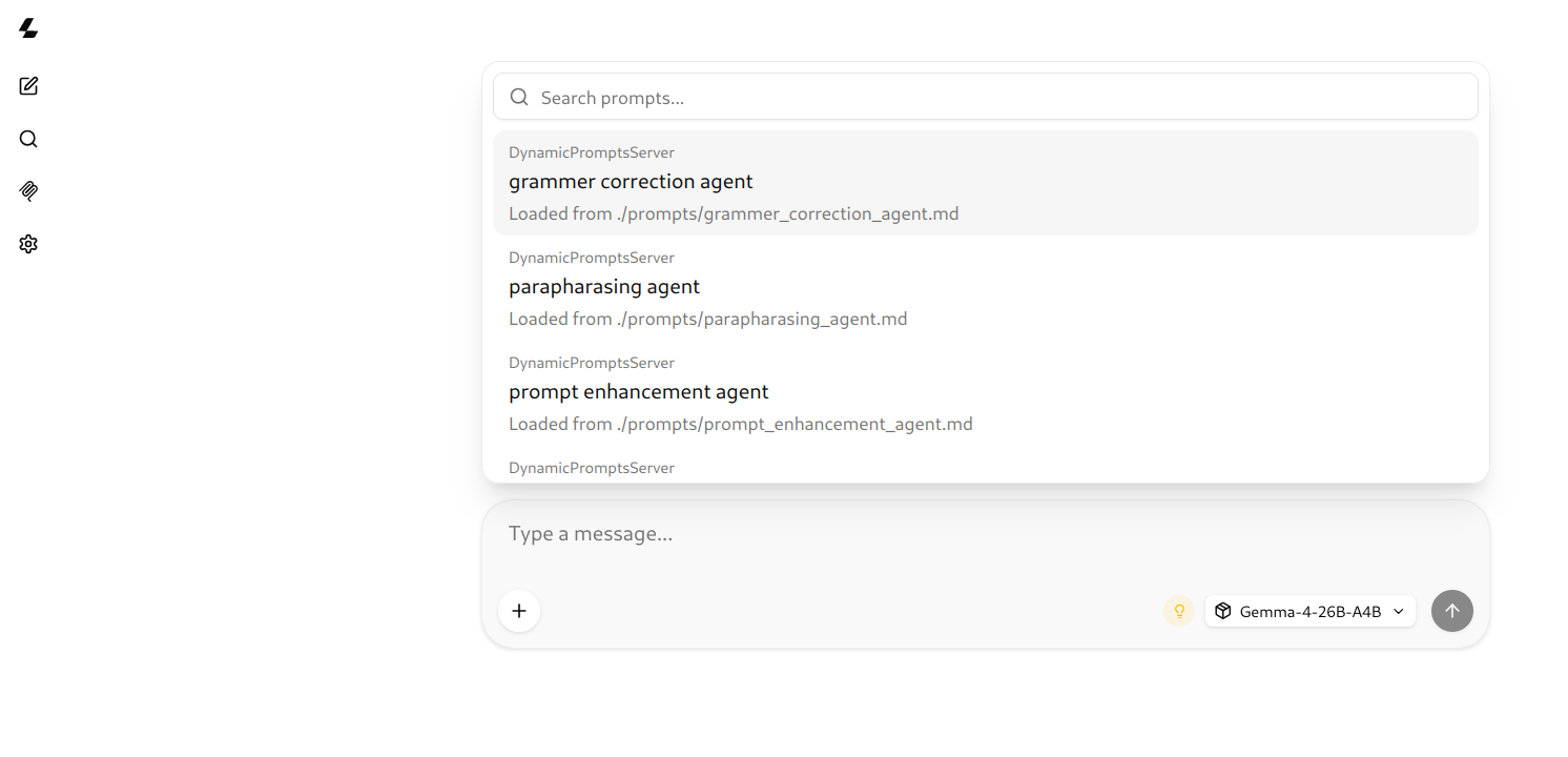 MCP Inspector showing the registered prompts available from the server