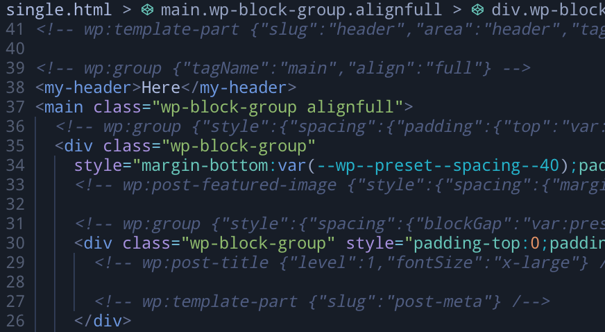 single.php template with my-header tag