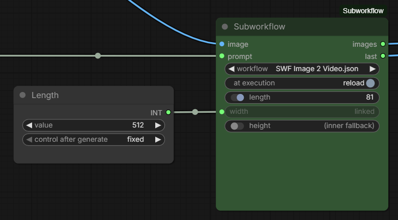 Example usage where one input is linked, one input value is enabled and set, and one is disabled so inner workflow input value is used.