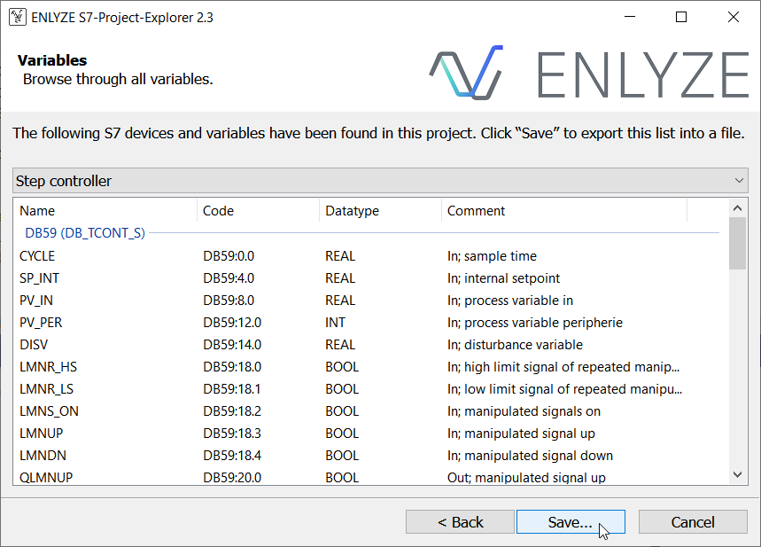 S7-Project-Explorer GUI Step 2: Browse through all variables