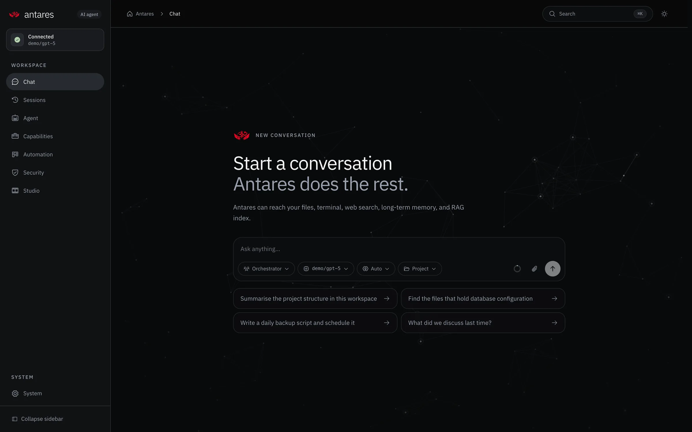 The Antares dashboard