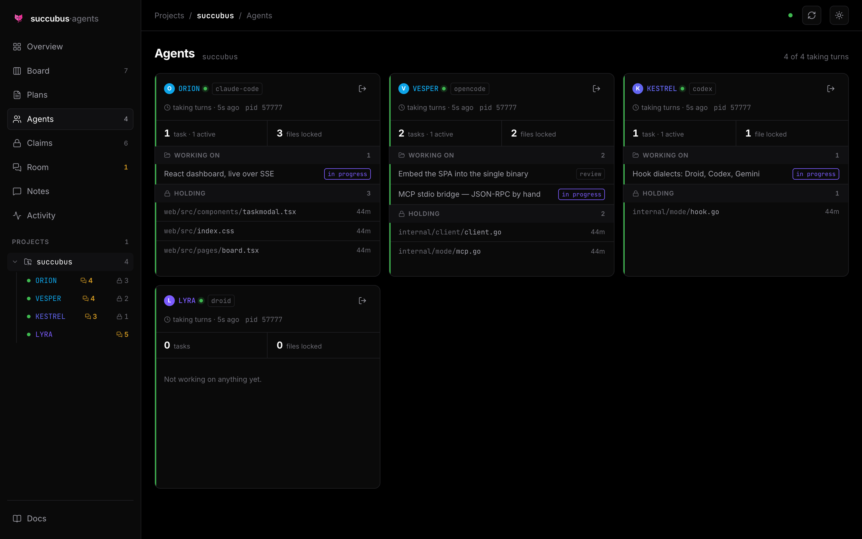 Agents page