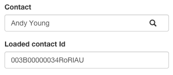 Shows a Contact box followed by a Loaded Contact Id box