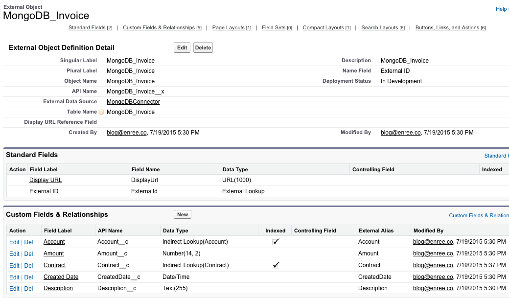 Changing the fields on the MongoDB_Invoice__x external object