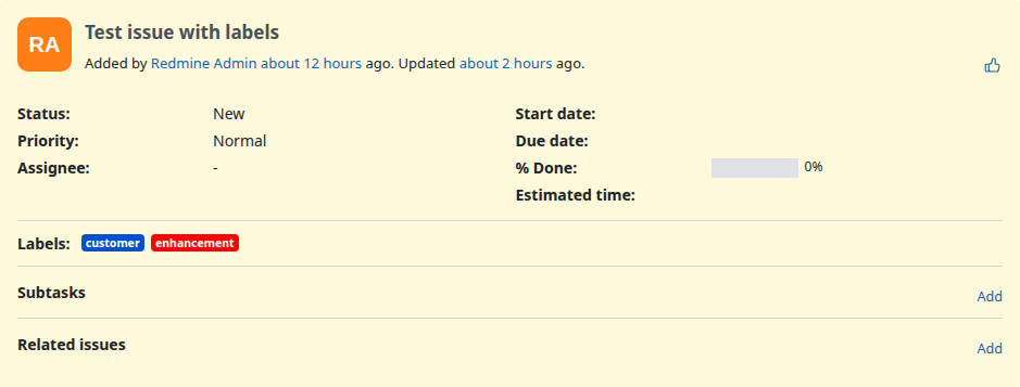 Issue detail view with labels Issue detail view with labels