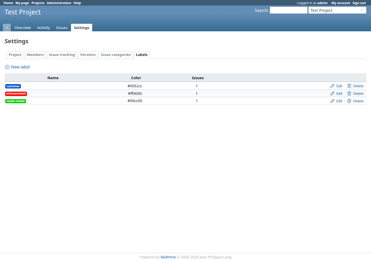 Labels settings tab Labels settings tab