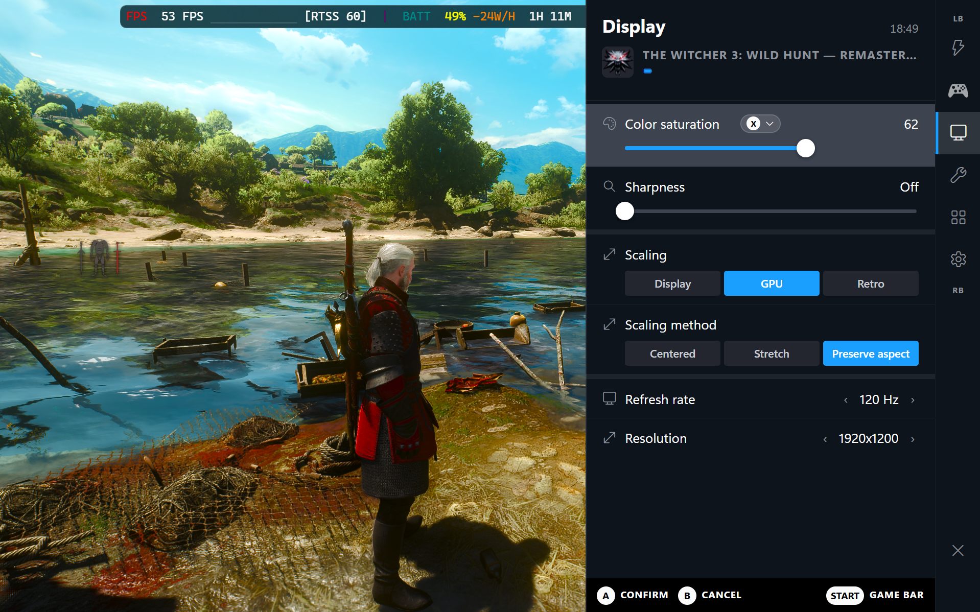 Display settings in the QAM