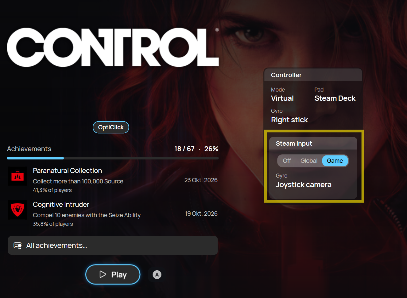 Controller type and Steam Input details in the library