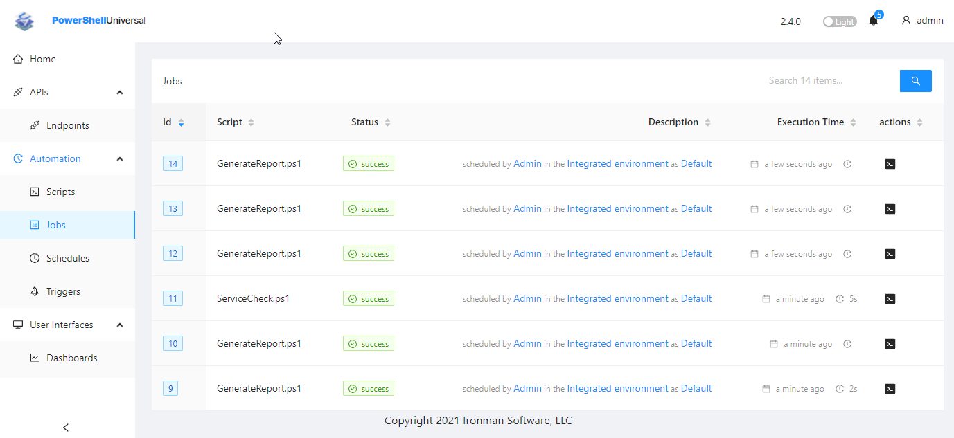 PowerShell Universal Admin Console