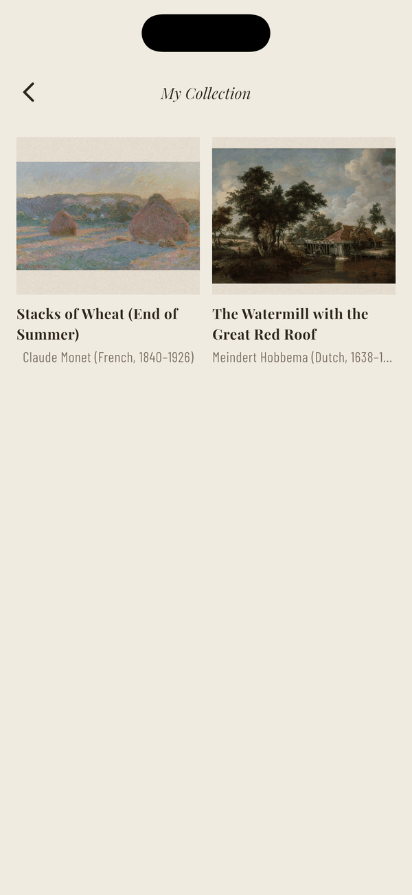 Art Explorer saved collection screen